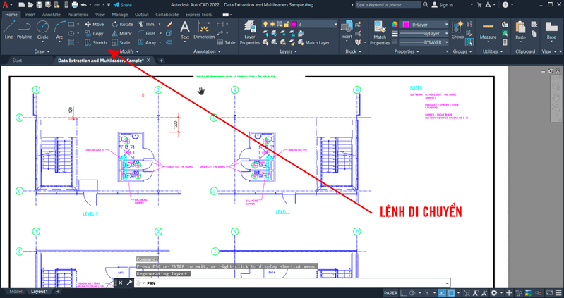Nhóm lệnh hiệu chỉnh bản vẽ trong AutoCAD