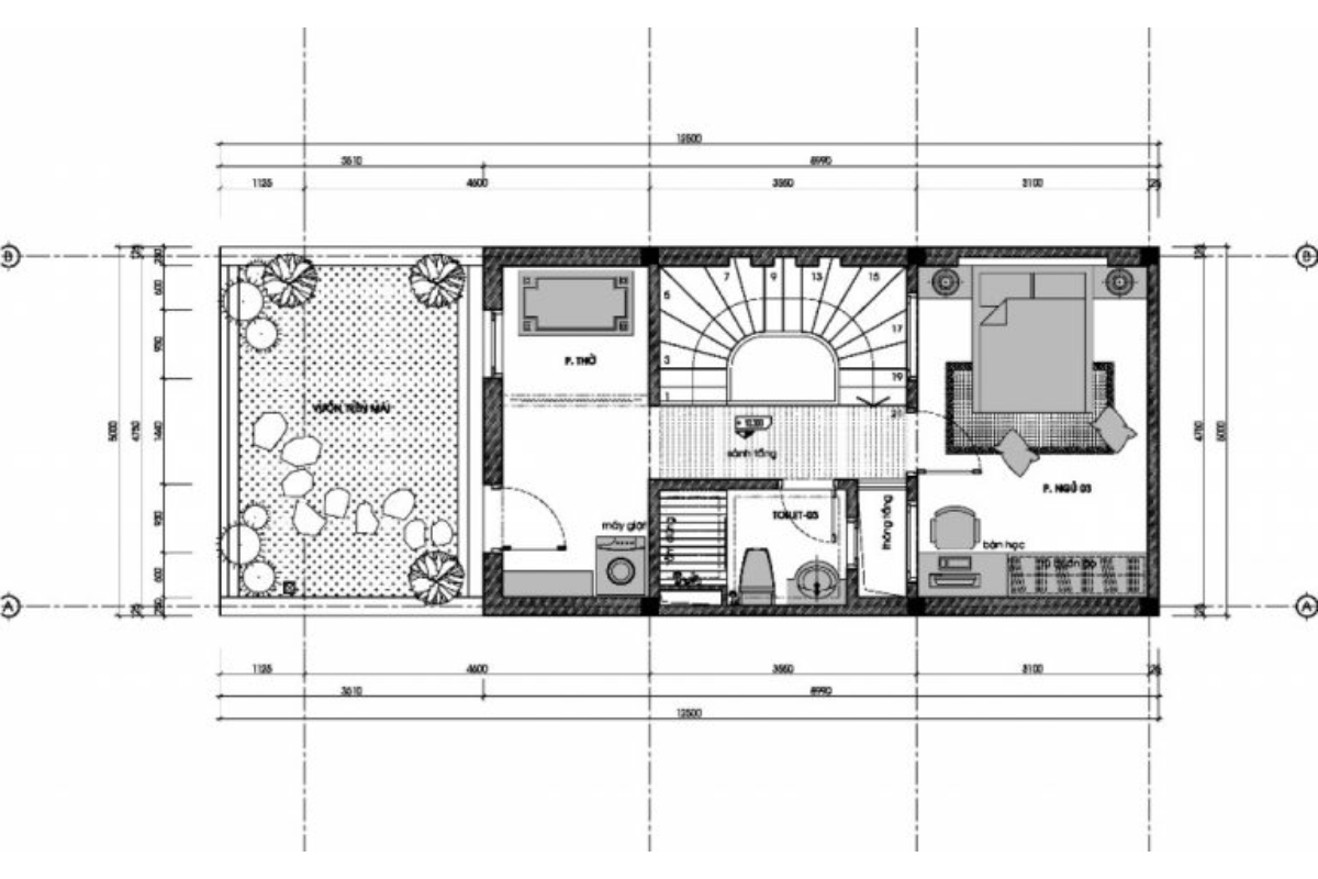 Mẫu thiết kế nhà phố 5x12m 3 tầng (tầng thượng)