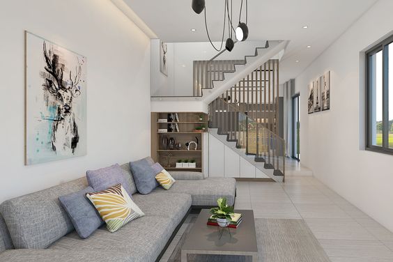 Mẫu cầu thang nhà ống 4m làm vách ngăn