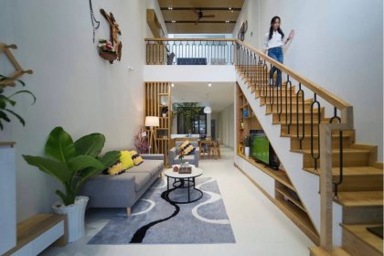 Ý tưởng thiết kế cầu thang cho nhà ống 4m trong phòng khách đẹp, hiện đại