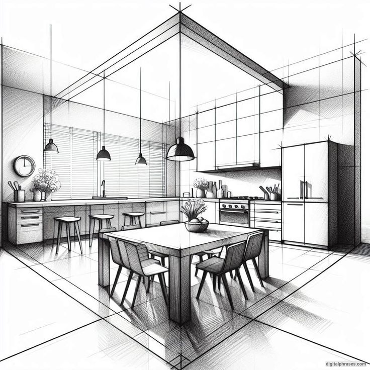 Mẫu ảnh phối cảnh 2 điểm tụ trong nội thất