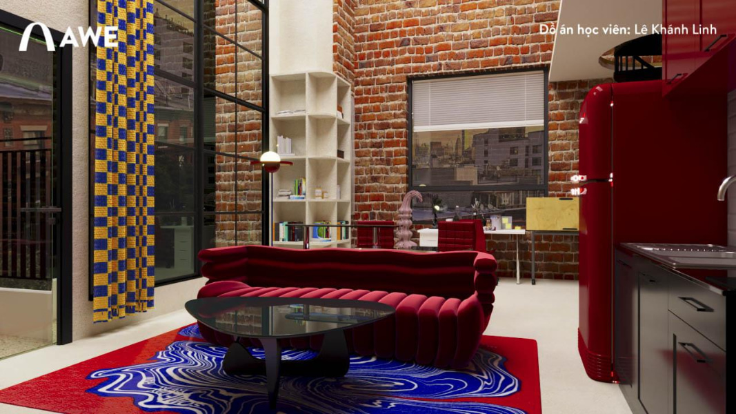 Không gian phòng khách - đồ án tốt nghiệp của học viên Lê Khánh Linh