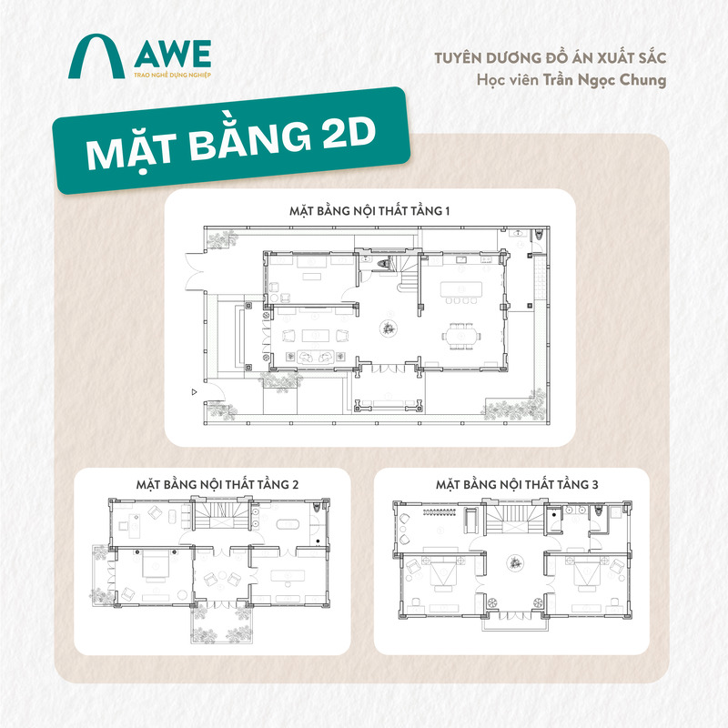 Mặt bằng 2D của đồ án thiết kế nội thất biệt thự đơn lập