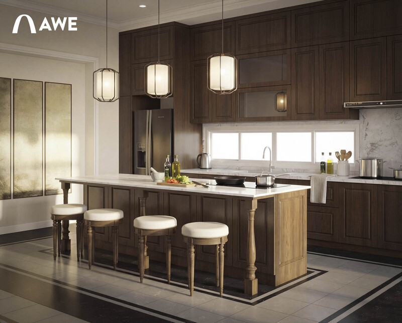 Thiết kế nội thất phòng bếp ấm cúng, tối giản