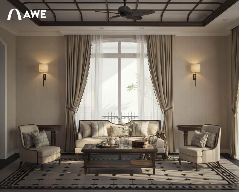 Không gian phòng khách biệt thự đơn lập