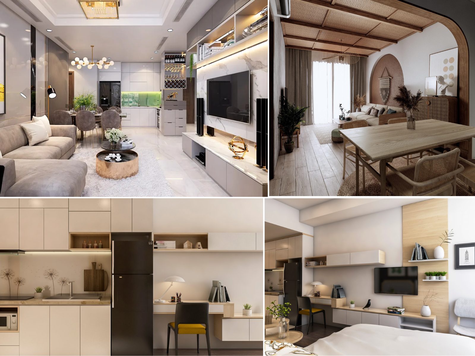 Mô hình 3D nội thất chung cư hiện đại thiết kế bằng Sketchup