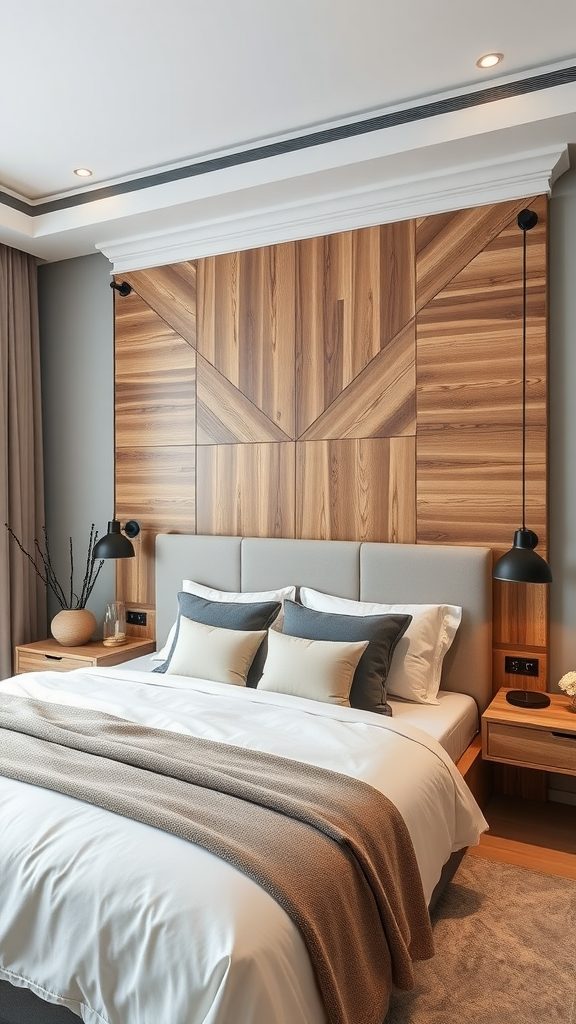 các kiểu đầu giường hiện đại bọc vải gỗ trang trí