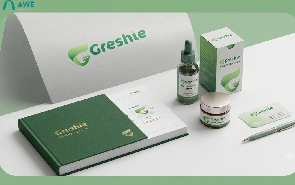 Greshie xây dựng hình ảnh thương hiệu chuyên nghiệp như thế nào thông qua đồ án thiết kế đồ hoạ này?