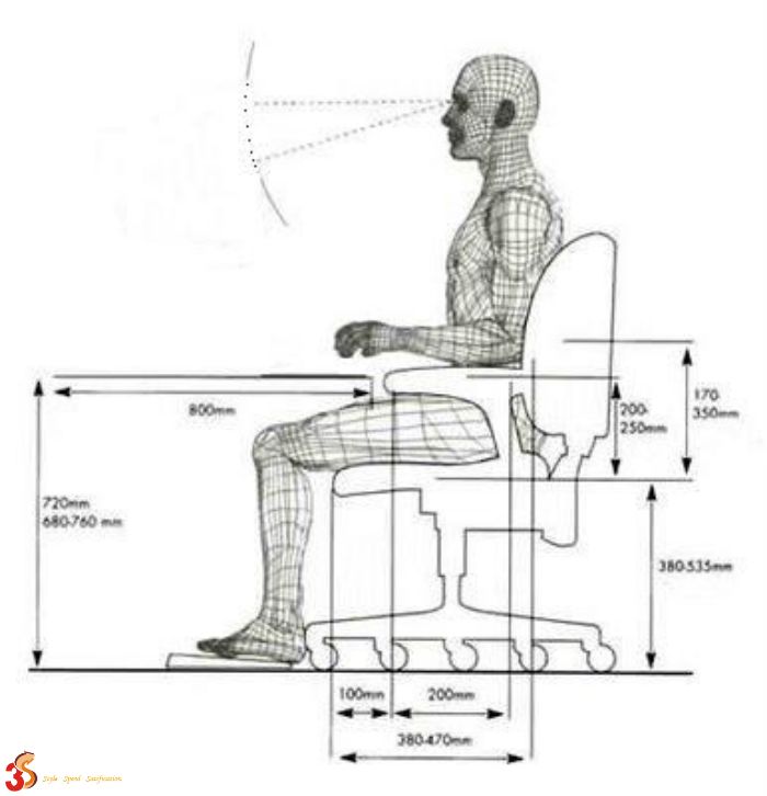 Ghế tựa văn phòng thiết kế theo nhân trắc học và kích thước cơ thể người